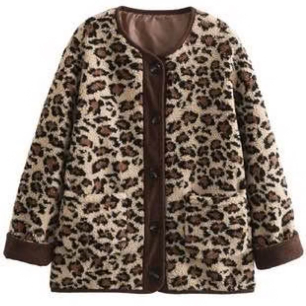 Leopard Print Button-Up Coat